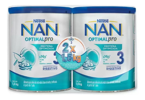 Nestle Nan Optipro 3 Fórmula Para Bebé 2 Latas De 1.5 Kg C/u