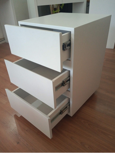 Imagen 4 de 7 de Cajonera Movil Laqueada Con 3 Cajones Para Oficina Hogar