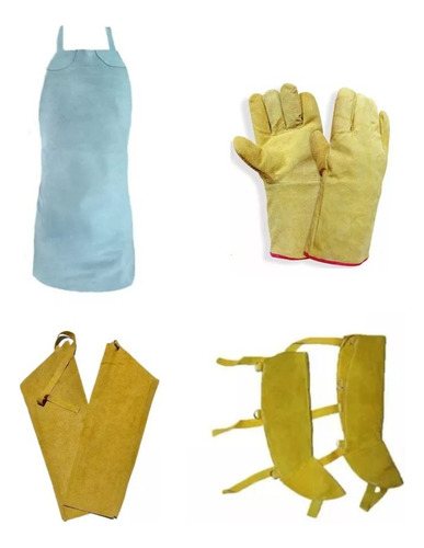 Kit Soldador Cuero Delantal + Guante + Manga + Polaina
