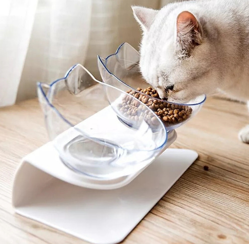 Plato Doble Ergonómico Elevado Figura Orejas De Gato Gatito 