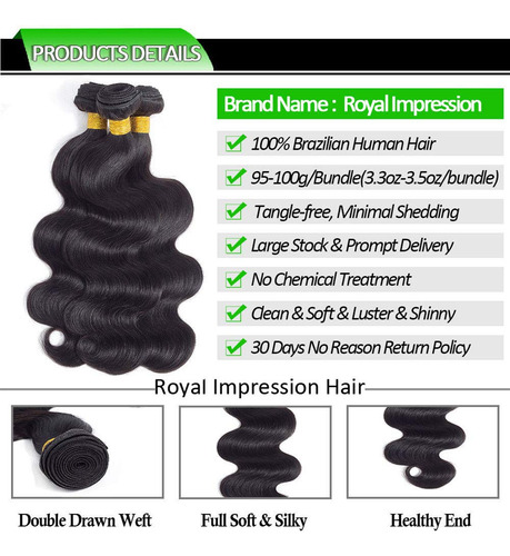 Cabello Virgen Brasileño Ondulado, 3 Paquetes, Cabello Human