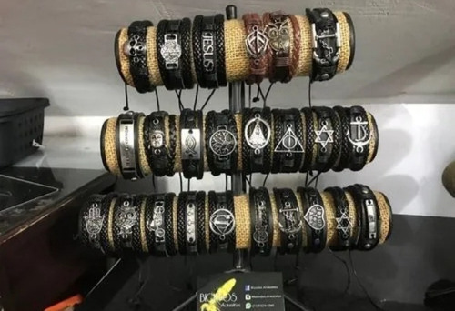 6 Pulseiras Couro Regulável Sortidas Cores Duravél Masculino