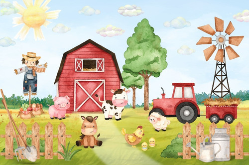 Imagem 2 de 7 de Papel De Parede Fazendinha Animais Fazenda Infantil Wt-13 M²