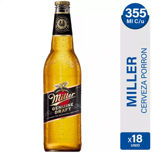 Cerveza Miller Porron Rubia Genuine Draft- Pack X18 Porrones