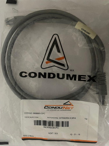 Paq. 10 Pz Cordón De Parcheo 3 Ft (1 Mt) Cat6 Gris Condunet
