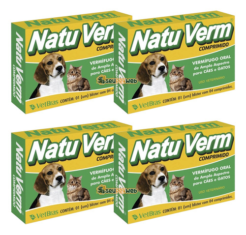 Vermífugo Natuverm Para Cães E Gatos 4 Caixas 16 Comprimidos