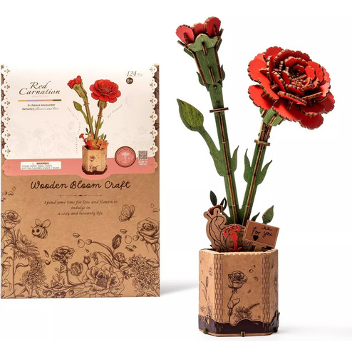 Robotime Rompecabezas 3d Flor Artificial De Madera Clavel Ro
