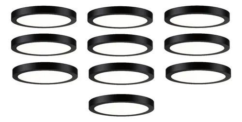 Pack 10 Focos Led Panel Plafón Redondo Sobrepuesto Negro 24w