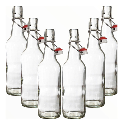 6 Botellas De Vidrio De 500ml + Tapón Mecánico