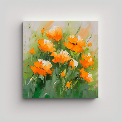 60x60cm Lienzo Decorativo Original: Pintura De Flores Flores