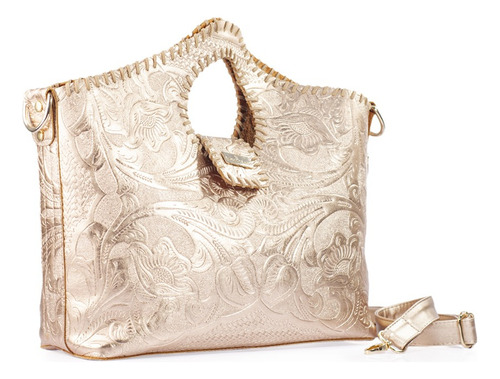 Bolsa Tote De Piel Grabada Y Tejida De Dama -teresa Oro Rosado Teresa Oro Rosado