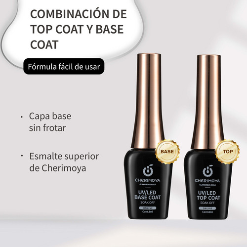 Set De Pack Base Y Top Coat De Gel De Vidrio 2pcs Cherimoya