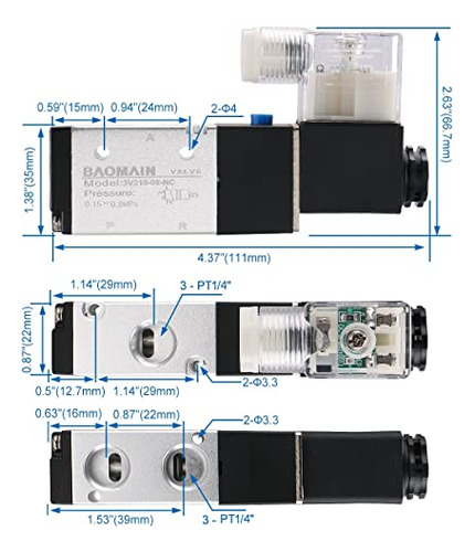 Válvula De Solenoide Neumática 3v210-08 12vdc Pt1/4, 2 Posic