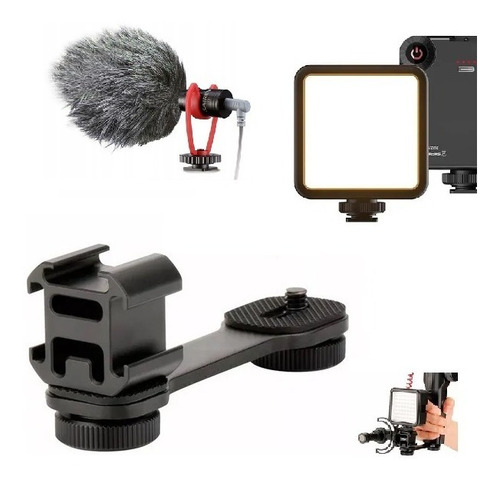 Suporte Estabilizador C/ Microfone Led P/ Osmo Smooth 2 3 4 Cor Preto