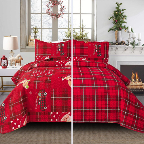 Smuge Navidad Colcha Colcha Sets Queen Size - Santa C...