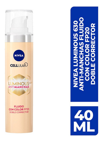 Fluido Con Color Nivea Cellular Luminous630 Antimanchas 40ml Momento de aplicación Día/Noche Tipo de piel Todo tipo de piel