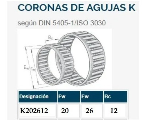 Rodamiento Jaula De Agujas Tipo K 20x26x12 C/sep. Acero