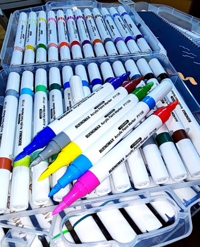 Marcadores Acrílicos Permanentes X24 Doble Punta, 48 Colores