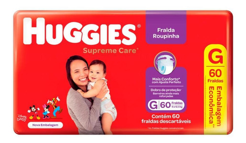 Fralda Huggies Supreme Care Roupinha G Pacote 60 Unidades