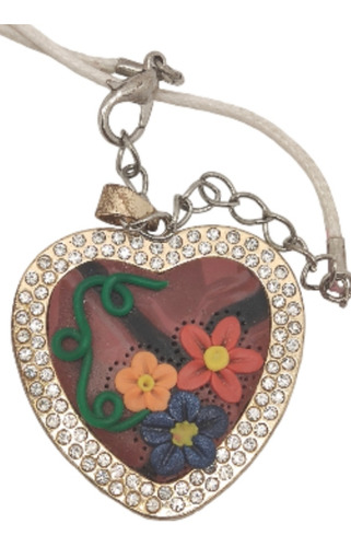 Collar Corazón Con Flor Hecho A Mano Con Arcilla Polimérica 