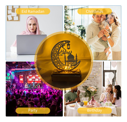 Eid Ramadan Lights Night Wooden Moon Mubarak Desk Party Led