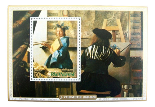 Rwanda Arte, Bloque Sc. 683 Vermeer 50f 1975 Mint L6659