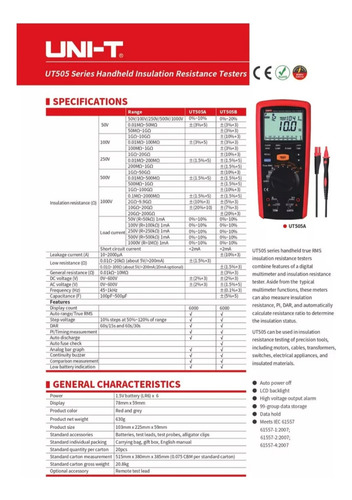 Multímetro Tester Resistencia Aislamiento Ut505a