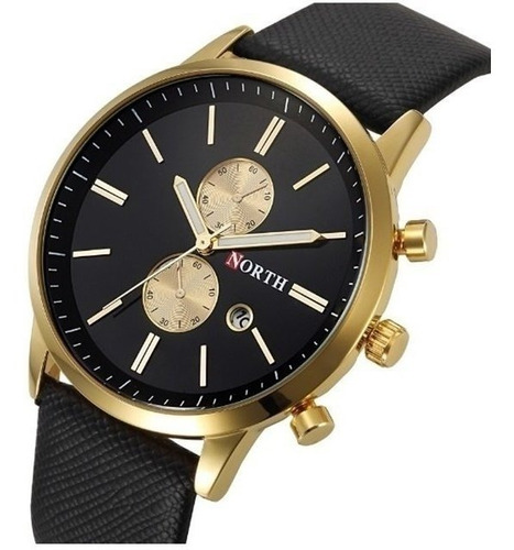Relógio Masculino Pulso North Preto E Dourado