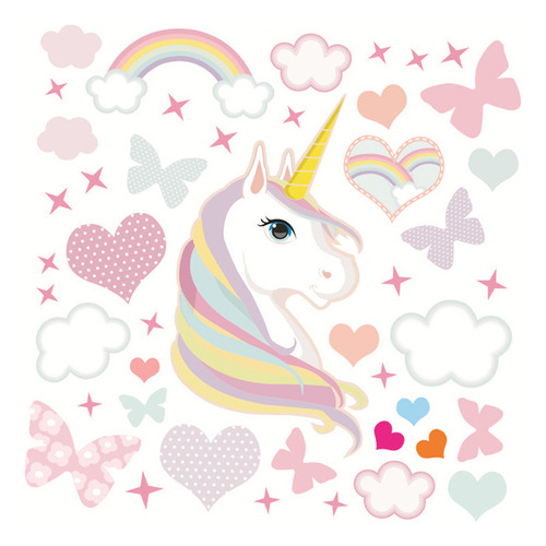 Set De Pegatinas De Pared Con Diseño De Unicornio Y Arcoíris