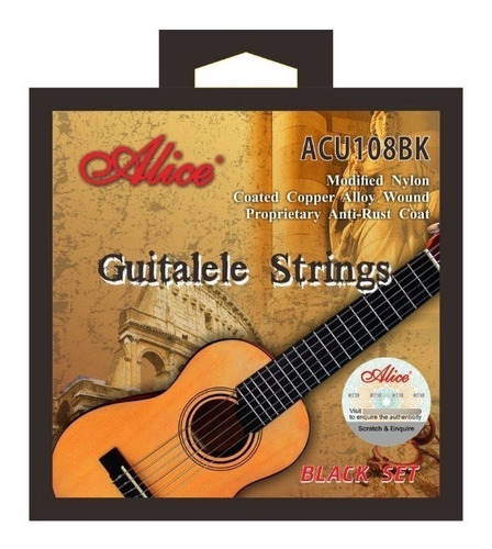 Encordado Para Guitalele Alice Acu108 6 Cuerdas Nylon Negro