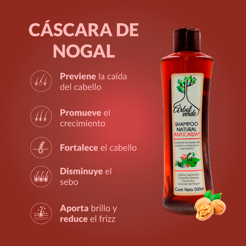 Caja 12 Pzs De Shampoo Natural Anticaída Árbol Verde 500 Ml