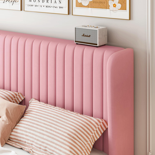 Base De Cama De Terciopelo Queen Con Cabecera Capitoné Rosa