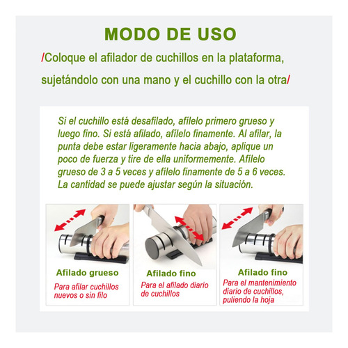 Afilador De Cuchillos Manual De Ángulo Fijo De Cocina 3 En 1 Negro