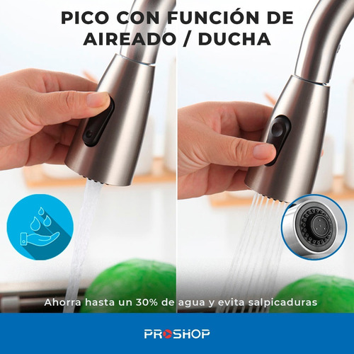 Grifo de cocina monocomando Neró Cervinia MST-31106 extensible acero inoxidable acabado bead blasted