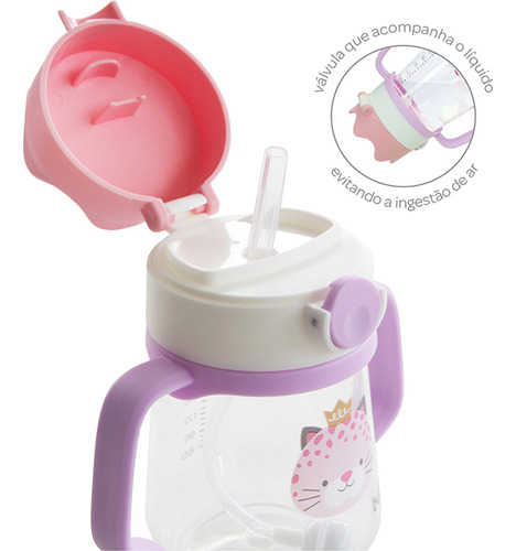 Copo Transição Infantil 240ml Com Canudo Alça Removível Buba Oncinha