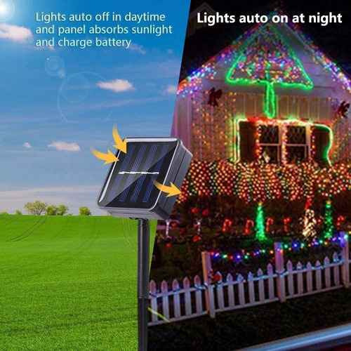 Flashing Navidad Solar 300 Leds 30m 8 Modos De Luz