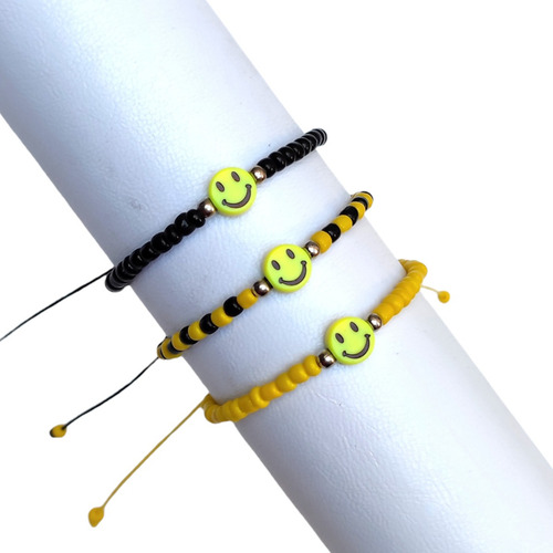 6 Pulseras Tobilleras Smile Carita Feliz Amarilla Mostacilla