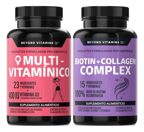 Kit Multivitaminico De Mujer + Biotina Con Colágeno Sabor Sin Sabor