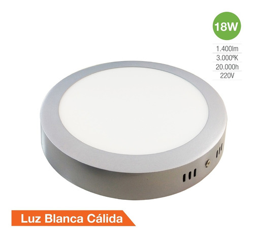 Plafon Led Aplique Redondo 18w Marco Gris Calida Cuotas