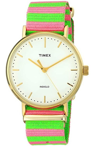 Timex Weekender Reloj De Mano Mujer Nailon Tw2p91800 Ev Color de la correa Multicolor Color del bisel Dorado / Gold Color del fondo Blanco / White
