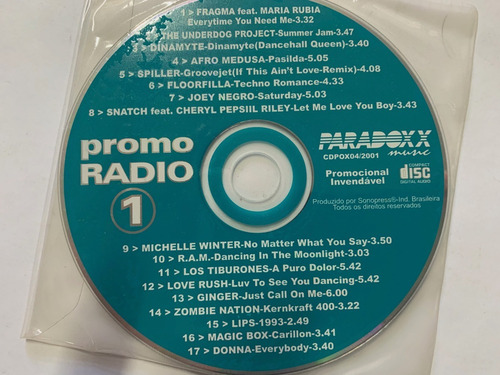 Promo Radio 1 Paradoxx Music 2001 *cd Promo Raro Dance Novo