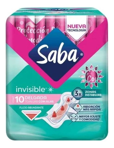 Pack 4 Toallas Saba Invisible C/alas Delgada C/10 Pz C/u