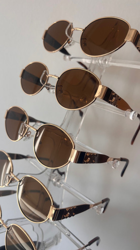 Gafas Lentes De Sol Ovaladas Importado Unisex Clásico Marrón Marrón Dorado Dorado
