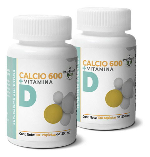 Kit 2 frascos De Calcio 600 Más Vitamina D3 Minerals 100 Capletas De 1200 Mg Sin Sabor