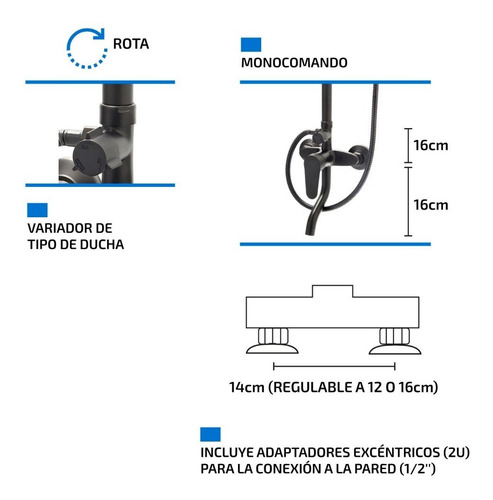 Imagen 6 de 10 de Ducha Exterior Griferia Duchador Monocomando Transferencia