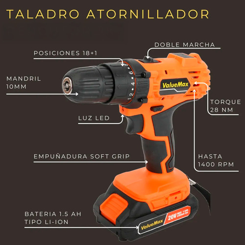 Set Taladro Atornillador Inalámbrico 20V + Amoladora Angular 115mm