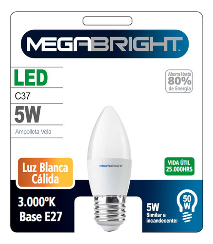 Ampolleta Led /luz Fria/luz Cálida /base E-27 Megabright Color de la luz Blanco cálido
