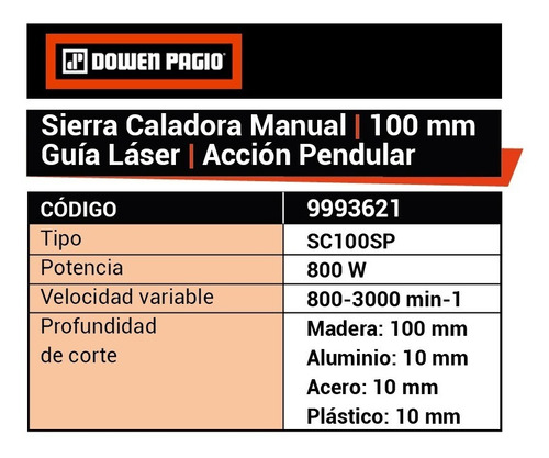 Sierra Caladora Manual 100 Mm 800 W Dowen Pagio 9993621