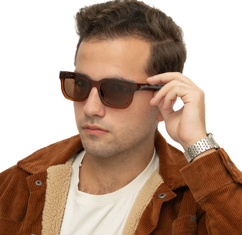 Óculos De Sol Masculino Robusto Quadrado Polarizado Bold Uv Armação Marrom Haste Único Lente Único Desenho Quadrado Robusto