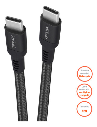 Cabo USB-C Para USB-C Reforçado em Nylon 1m Essential ESC06 Geonav Preto